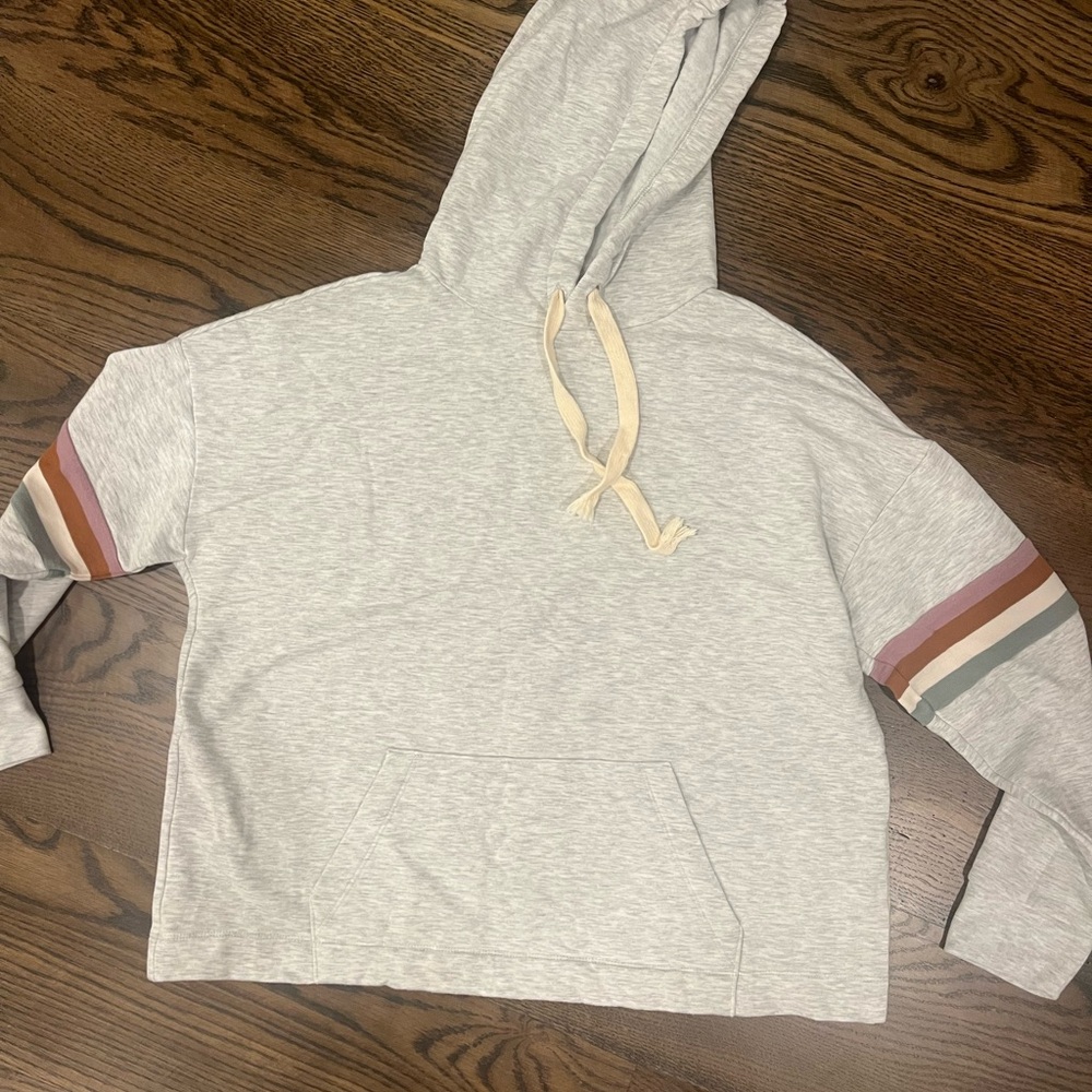 Gray Hoodie with Striped Sleeves